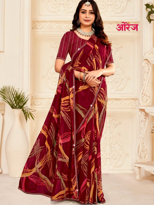 Orange - Printed Saree