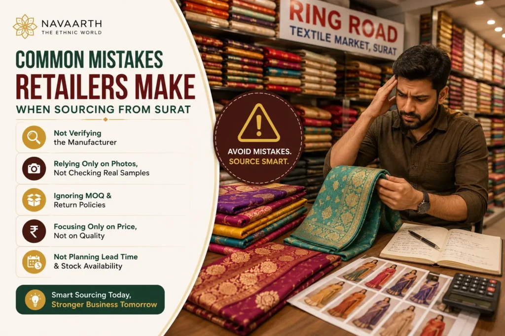 etailer viewing wholesale saree stock over a video call from Surat